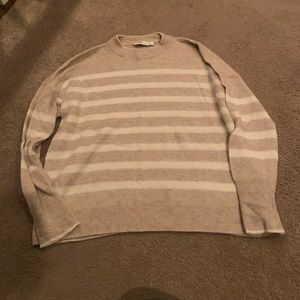 Tan and white stripe cashmere  sweater